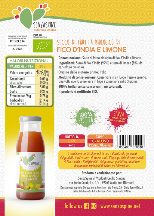 Organic Italian Pricky Pear and Lemon Juice